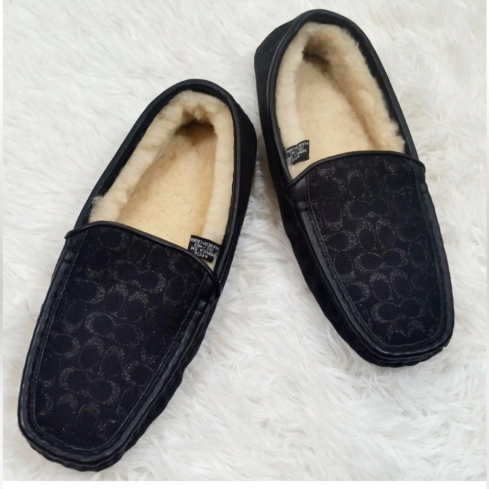 Coach Black Fur Moccasins